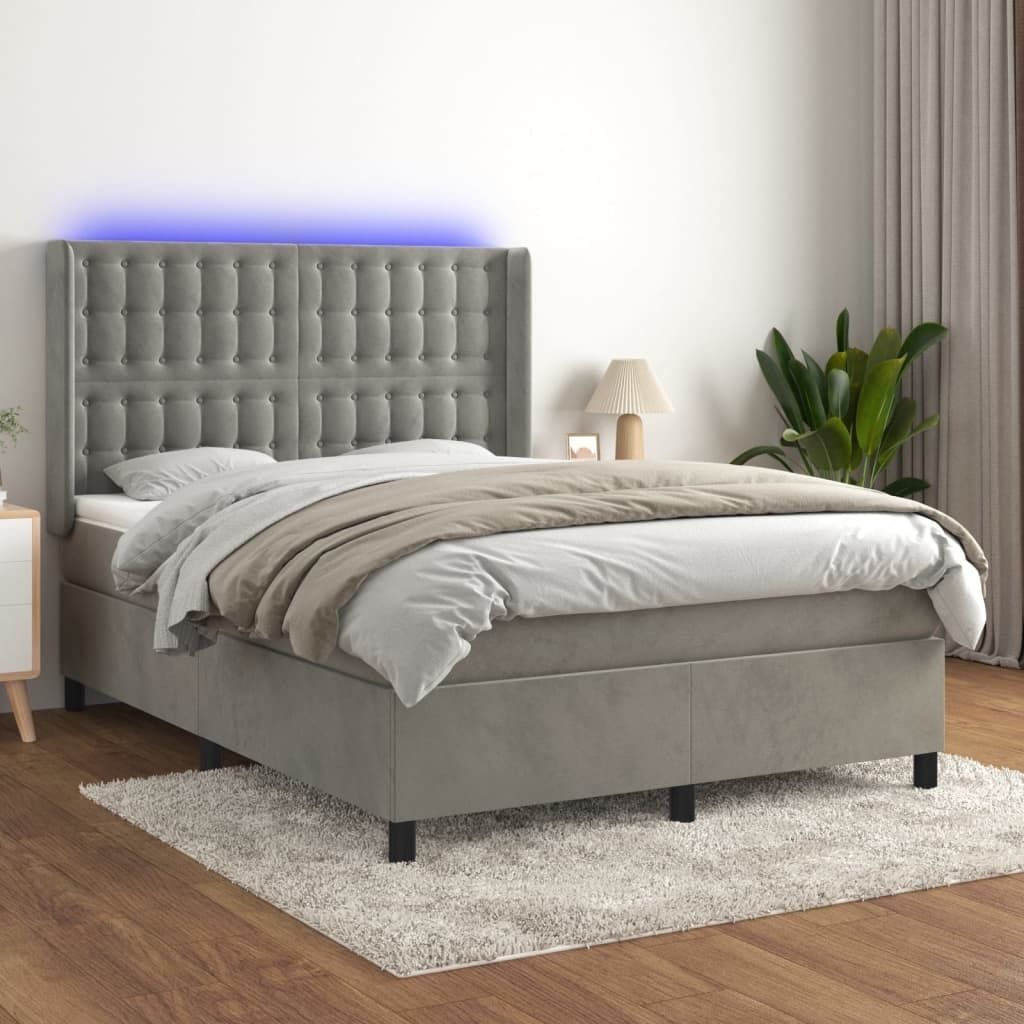"Rabatt" Boxspringbett mit Matratze - 2 Personen - Strapazierfähiger Stoff - & LED Hellgrau 140x190 cm Samt - Klassische Betten CC6674