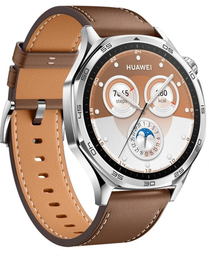 Montre Connectée Huawei Watch GT 5 46 mm Silver et Cuir Brun Premium