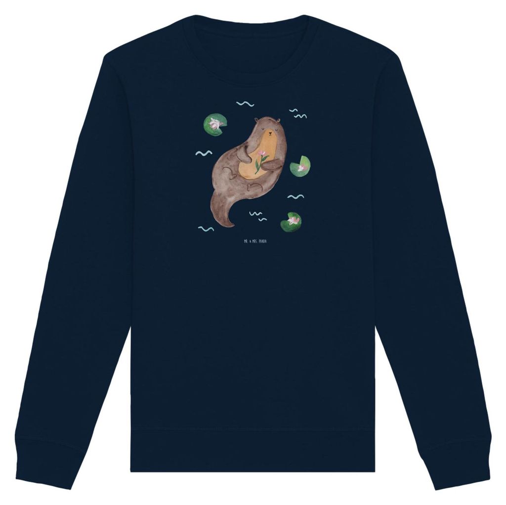 Mr. & Mrs. Panda Nachhaltiges Sweatshirt Otter Seerose Größe L - French Navy - Geschenk, glücklich, Pullover, Pulli, Baumwoll, Bio-Pullover, Swe...