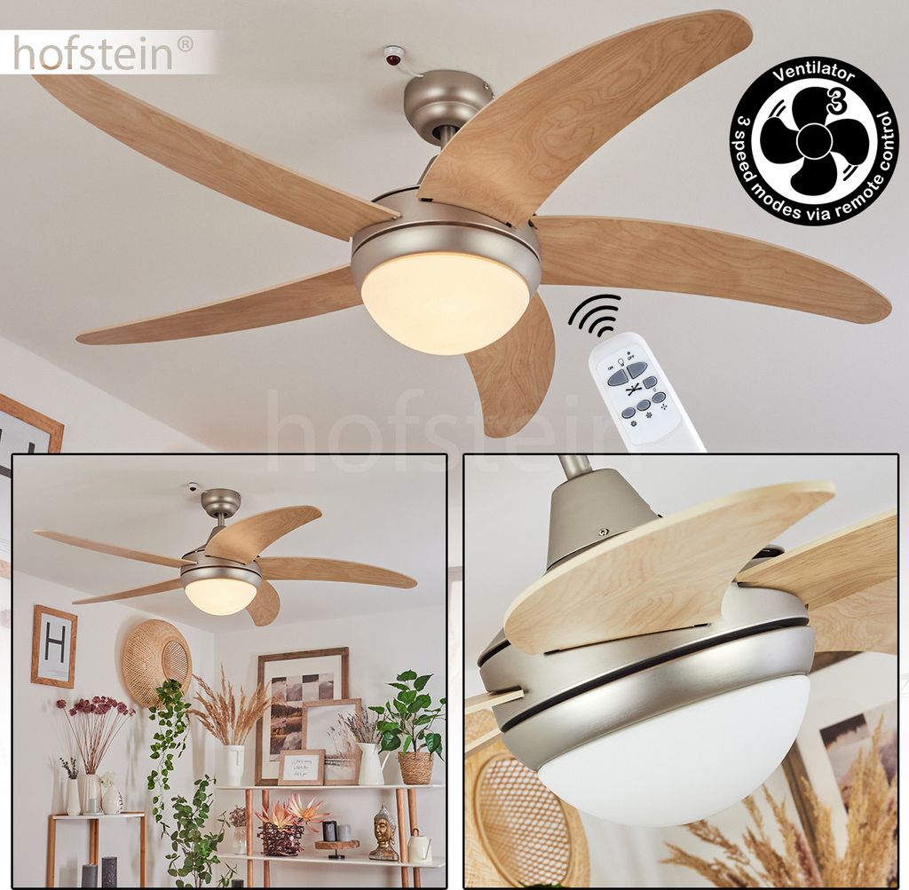 Quarto »Quarto« Ventilator aus Metall/Holz/Glas in Nickel-matt/Natur/Weiß