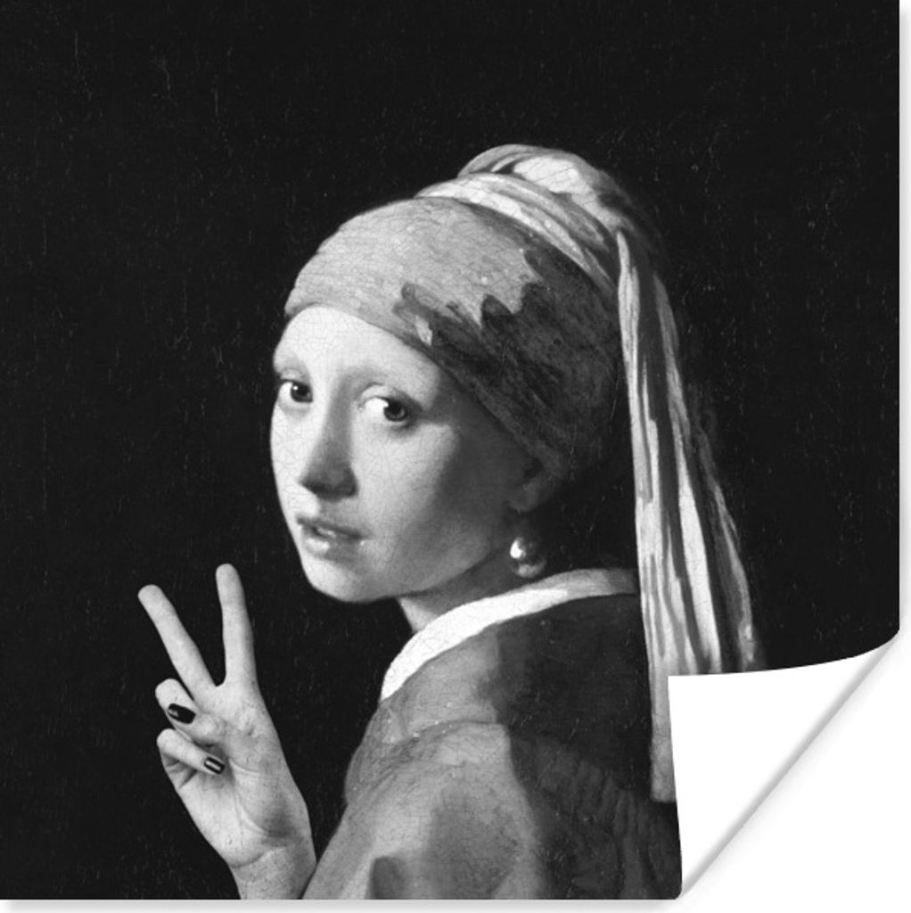 MuchoWow Poster Das Mädchen mit dem Perlenohrring - Johannes Vermeer - Schwarz und weiß 50x50 cm - Wohnzimmerdekoration