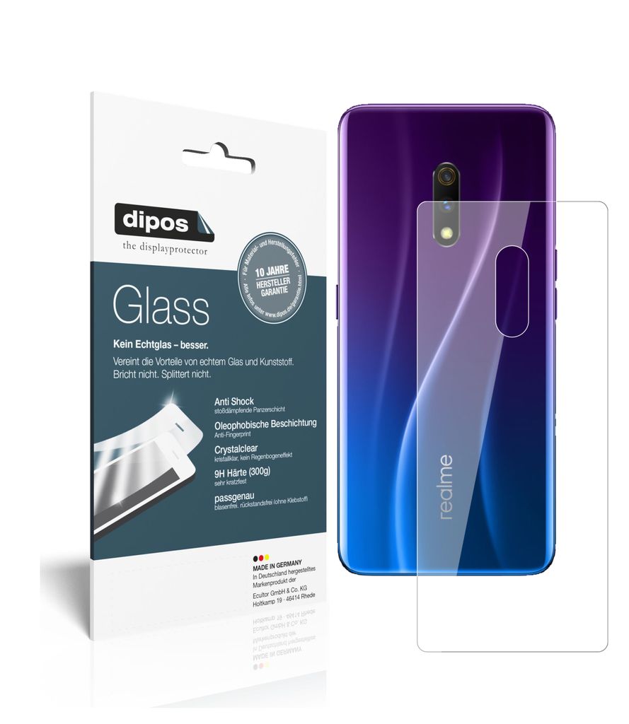 2x Schutzfolie für Oppo Realme X Master Edition Rückseite - Anti-Shock 9H Folie dipos Glass Kunststoffglas