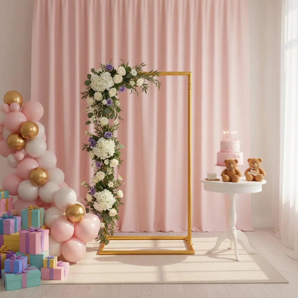 Arche pour cérémonie laïque dorée support métal pour fleurs et ballons - 4