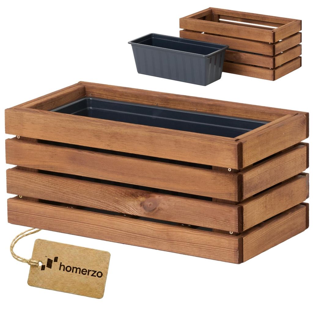 Fioriera in legno rettangolare - impregnata marrone, con Immagine del prodotto 