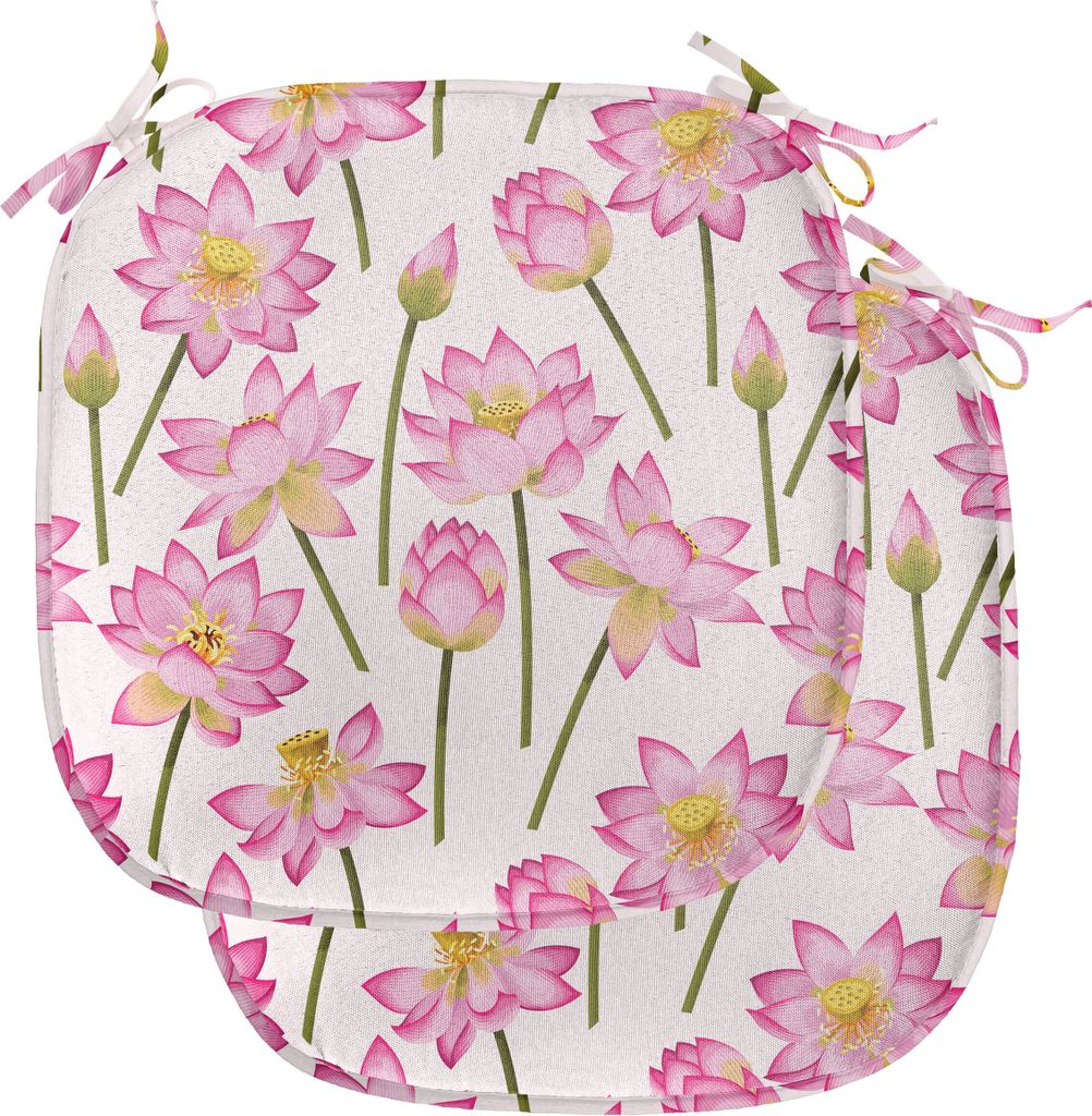 ABAKUHAUS Lotus Polster für Esszimmerstühle, Blühende Frühlingsblume, Dekoratives wasserfestes Kissen mit Riemen für Küchensitze, 40 cm x 40 ...