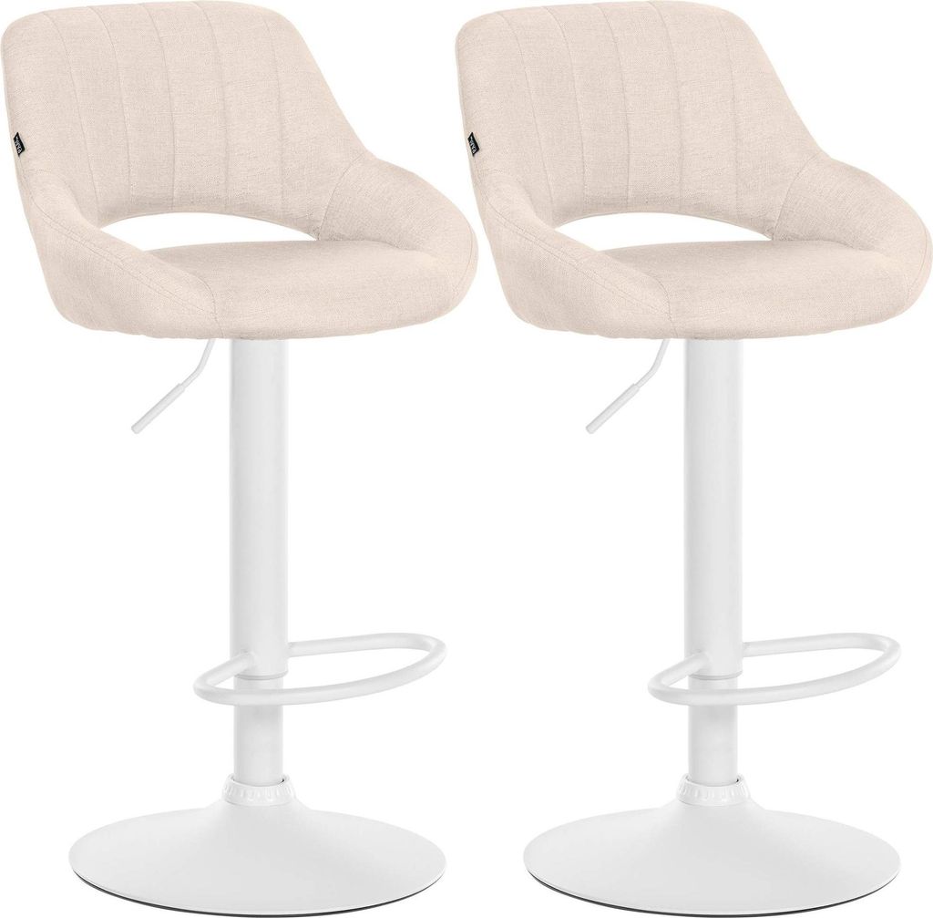 2er Set Barhocker SEGAD - Stoff Creme 47x48x85 cm Weiß | Barstuhl Mit Lehne Tresenhocker Tresenstuhl Kneipenhocker Kneipenstuhl