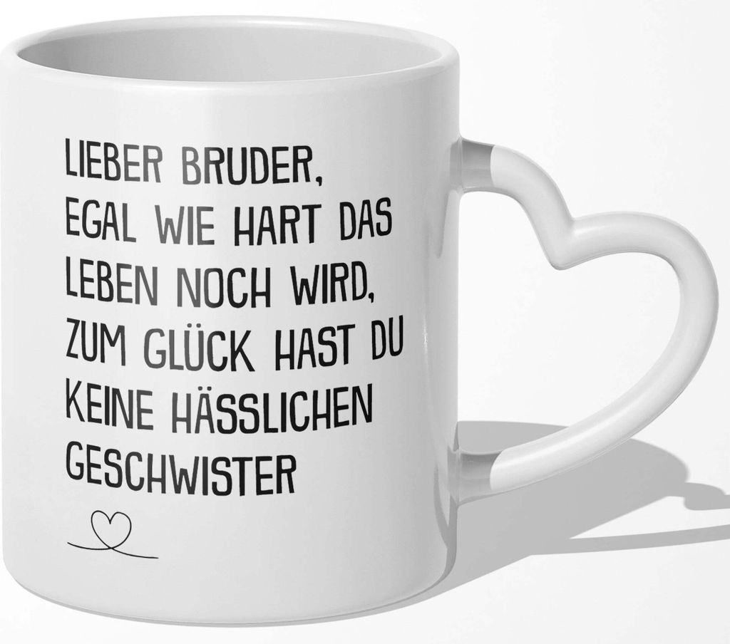 22Feels Bruder Geschenk Geburtstag Weihnachten Geschwister Jungs Tasse Männer Teenager Kaffeetasse Bruderherz Big Bro Lil Bro (Herzhenkel Weiss)