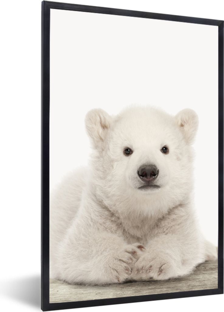 MuchoWow Gerahmtes Poster Eisbär - Tiere - Kinder - Weiß - Jungen - Mädchen 60x90 cm - Poster mit Schwarzem Bilderrahmen Wandposter Rahmen Fot...