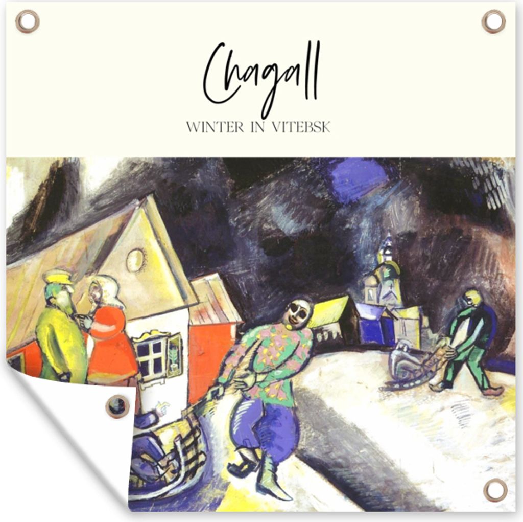 MuchoWow 100x100 cm Outdoor-Poster Gartendeko Sichtschutz Garten Poster für den Garten Chagall - Winter in Witebsk - Gemälde