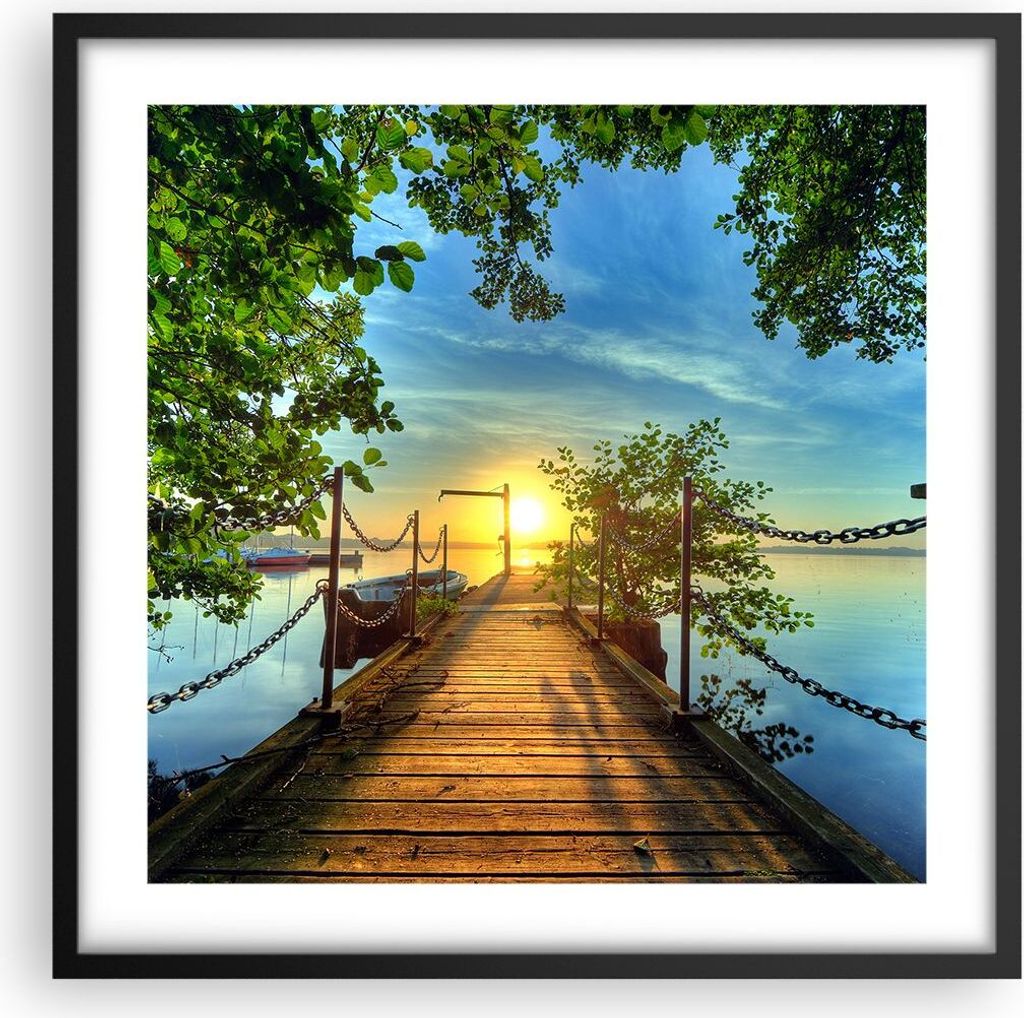 Gerahmtes Poster - Schwarzer Rahmen - See Sonnenuntergang Produktbild 