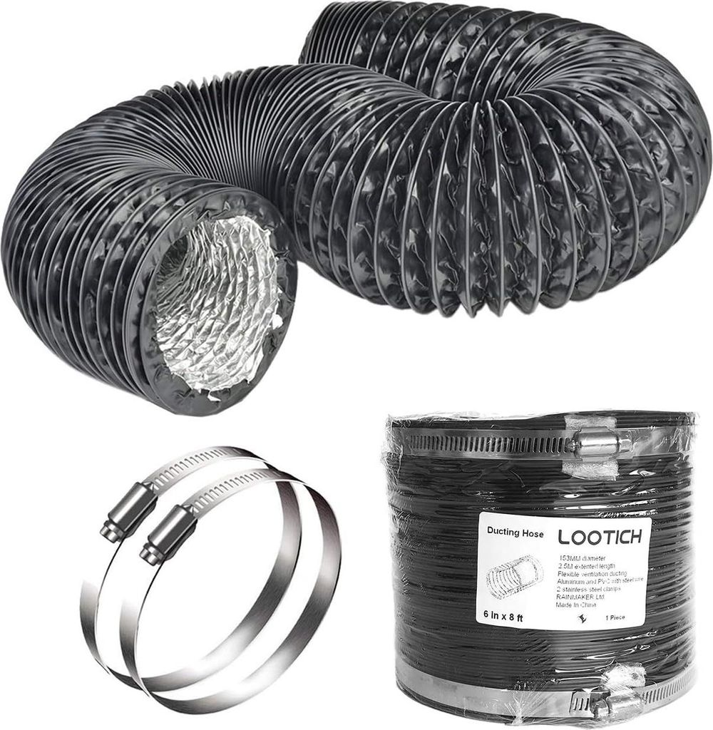 Flexibler schwarzer Aluminiumrohr Ø 153mm 2,5m mit Klemmen - Ventilationsschlauch für HVAC-System