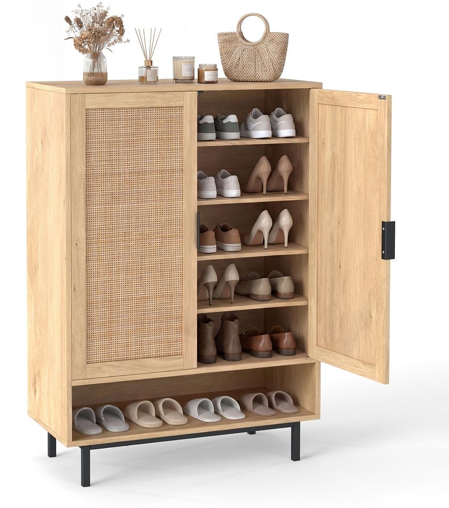COSTWAY Schuhschrank mit Rattantüren, Schuhregal mit Produktbild 