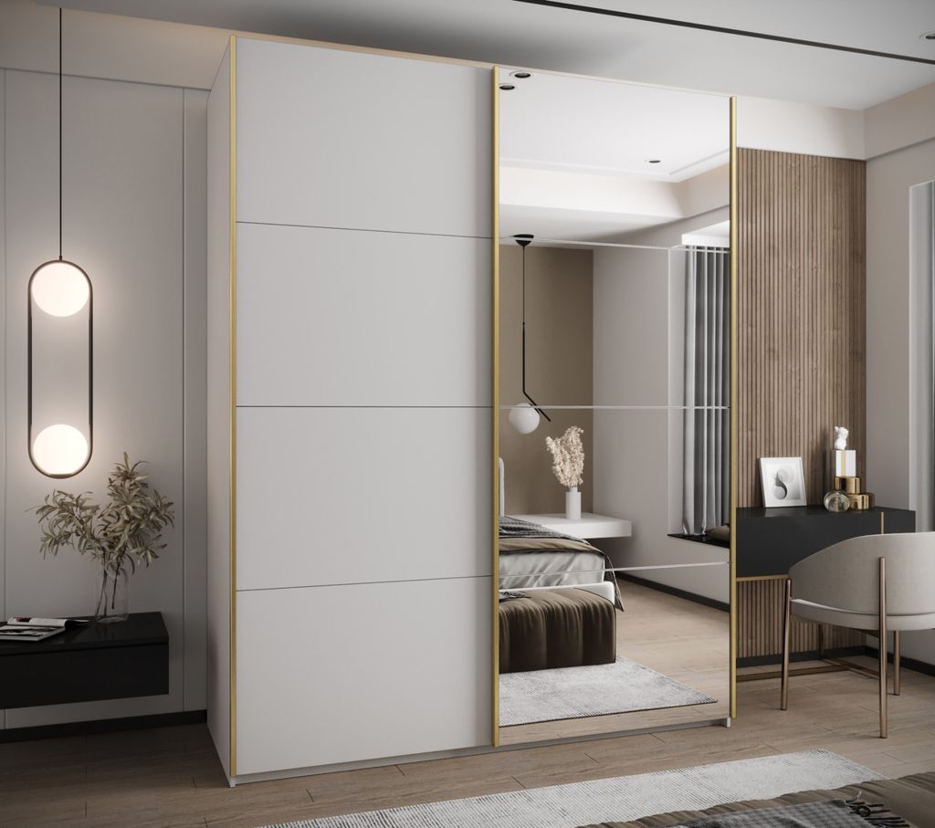 Zweitüriger Kleiderschrank SAMARA 3 - 200 cm, weiß/gold