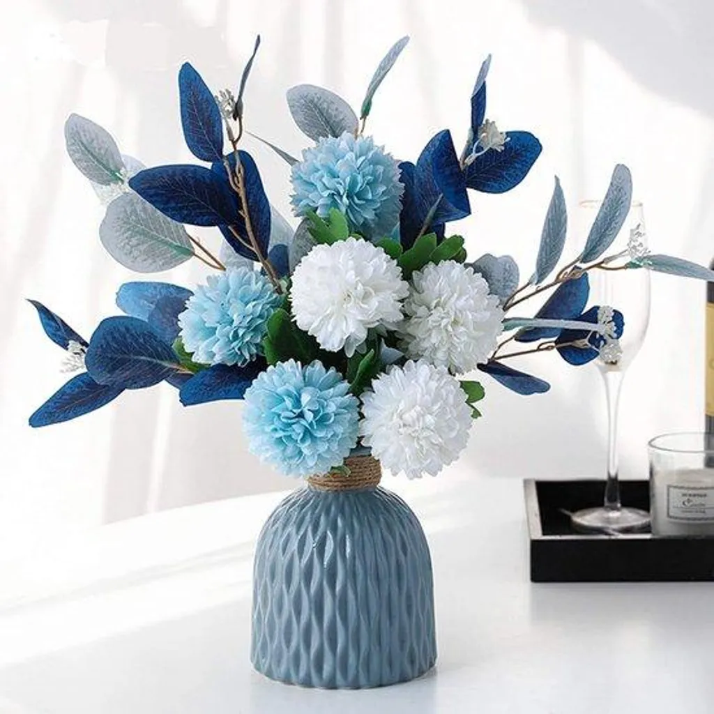 Composition florale hortensias artificiels et vase déco pour jardin