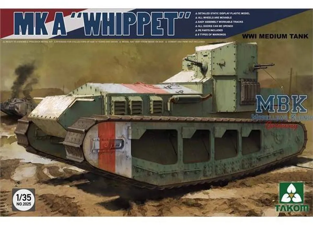 Char Moyen Whippet Grande Guerre Échelle 1:35 Takom TAK-2025 Maquette