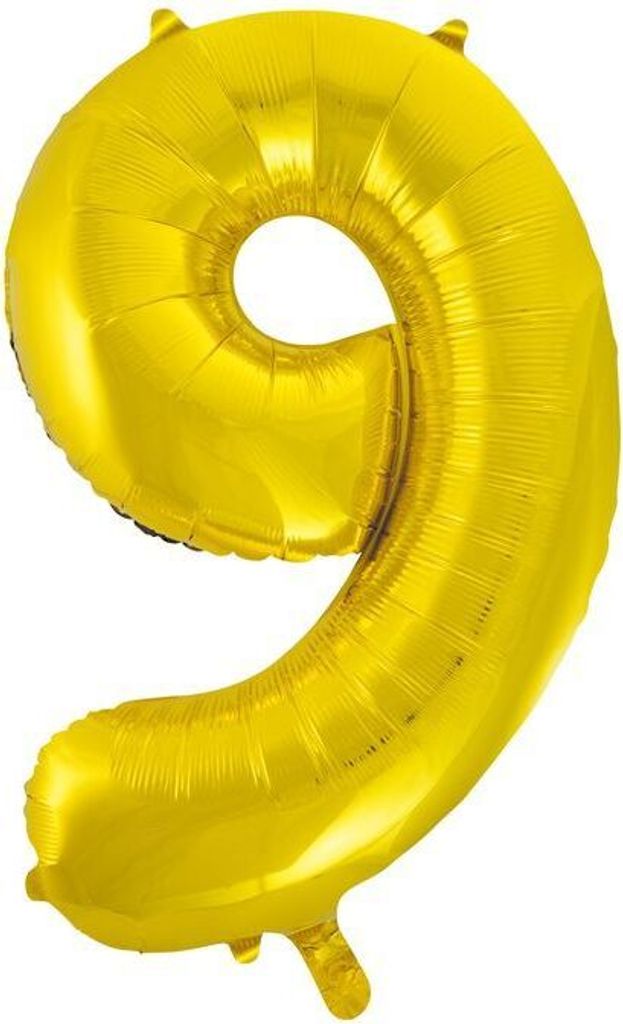 Folienballon Zahl 9 Gold ca. 86 cm, für Helium, Ballongas oder Luft geeignet
