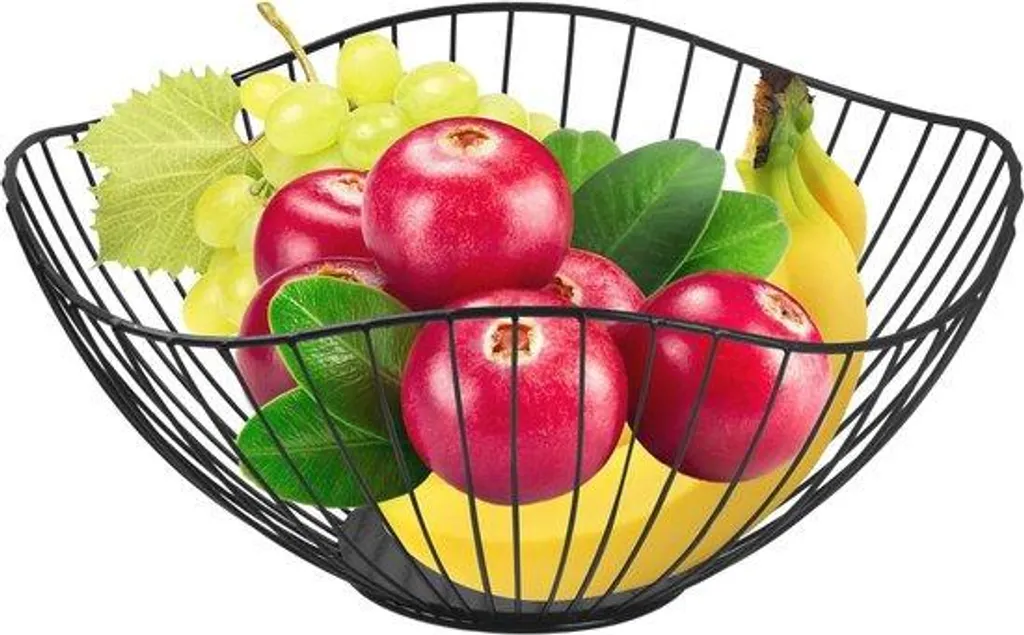 Corbeille à fruits 26 cm en acier noir avec aération optimale du métal