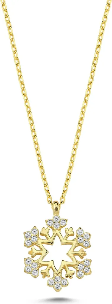 Collier Flocon de Neige en Argent Sterling 925 Doré et Zirconium Brillant