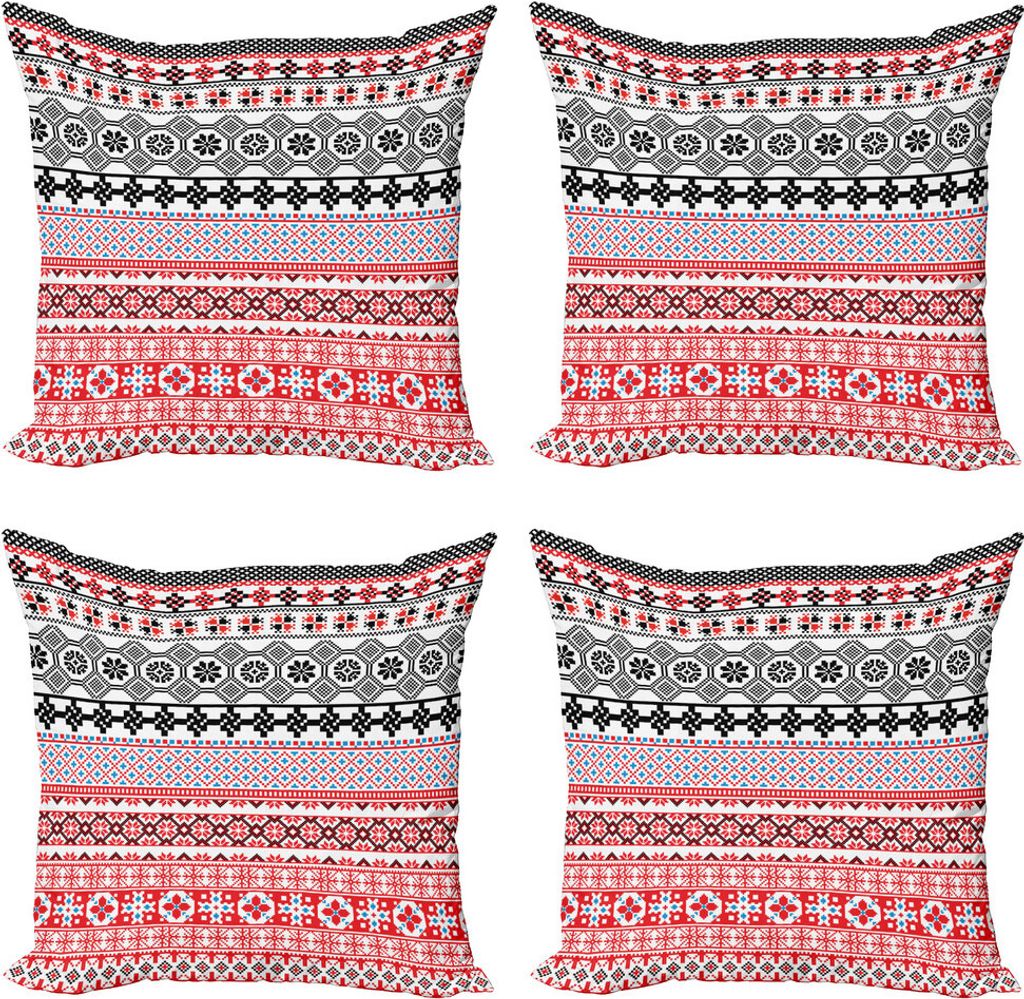 ABAKUHAUS Jahrgang Kissenbezug Set (4 Stück), Aztec Muster, Moderner Doppelseitiger Digitaldruck, 45 cm x 45 cm, rot schwarz