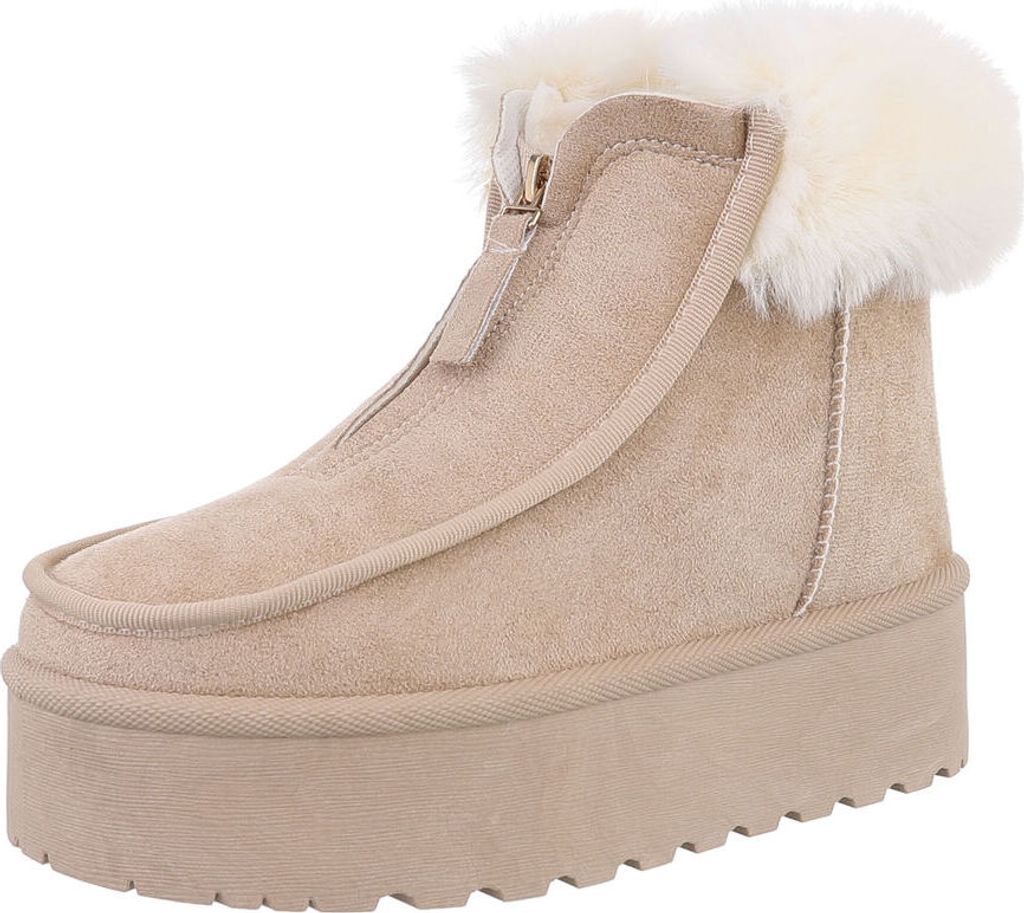 Ital-Design Damen Stiefeletten Plateaustiefeletten Warm gefüttert Wildlederoptik Snowboots 87214713 Beige Gr. 40