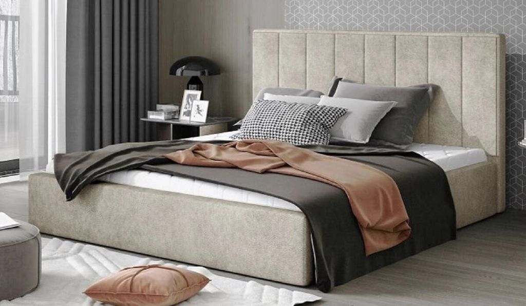 Casa Padrino Luxus Doppelbett mit Matratze Hellgrau - Verschiedene Größen