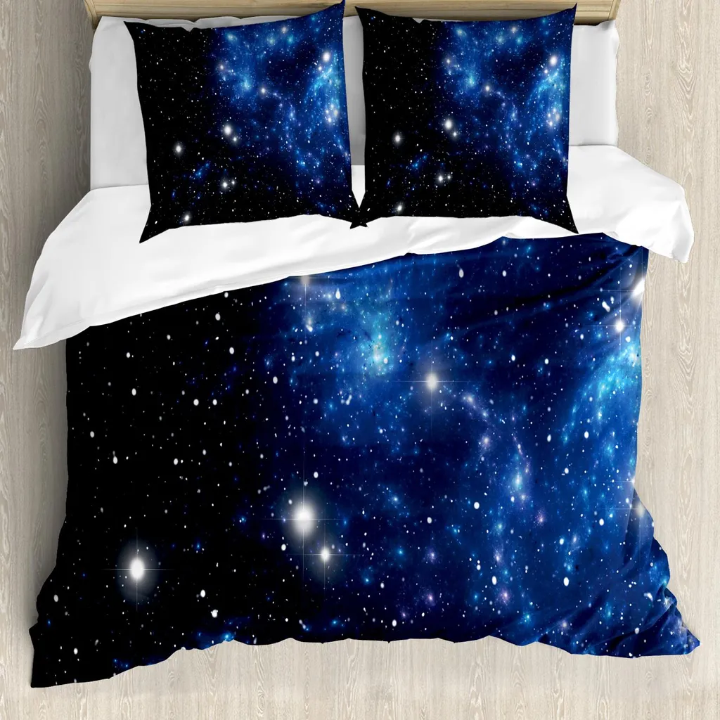 Housse de couette anti-pli galaxie pour lit 1 personne sans repassage