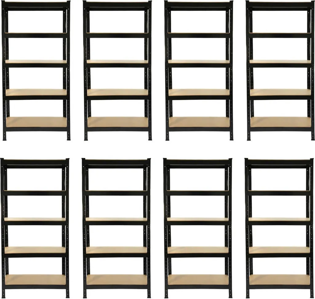 Lot de 8 étagères de stockage atelier en métal noir 75x150x30cm