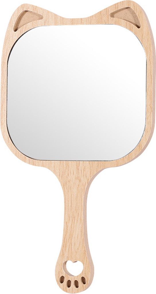 Make -up -Spiegel kreativer Form Holzgriff Kompakte Größe Leichtem bequemer Griff weit verbreiteter glatte Kante Cartoon kleiner Handheldspiegel ...