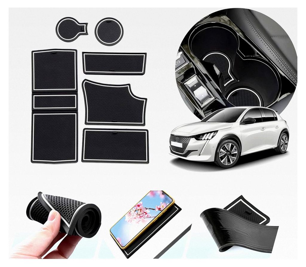 Antirutschmatten für Peugeot 208 e-208 / Peugeot 2008 e-2008 II GTI GT Line 2020-2025 Mittelkonsole Armlehne Gummimatten Innenraum Zubehör (Weiß)