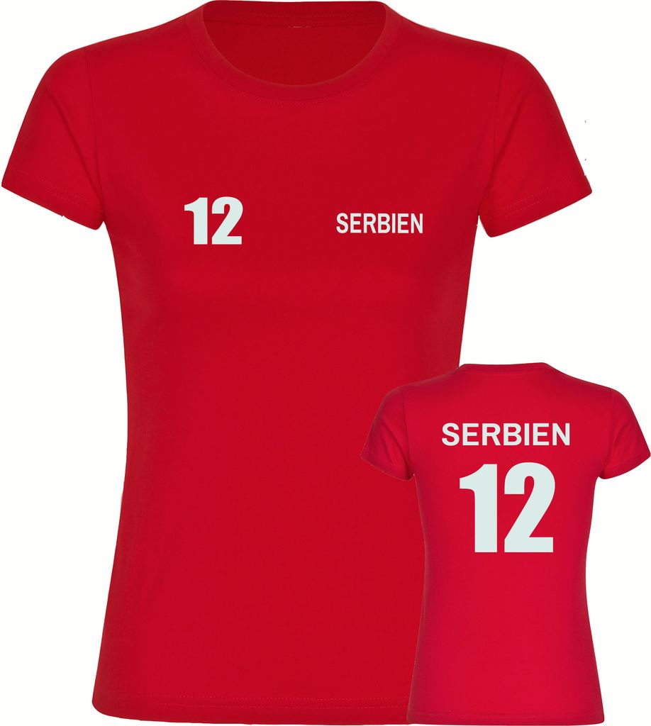 multifanshop Damen T-Shirt - Serbien - Trikot Nummer 12, rot, Größe L