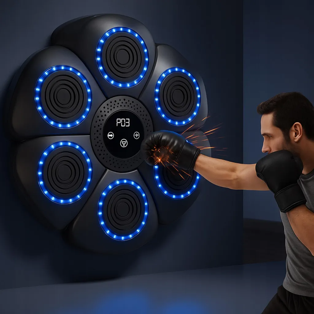 Machine de boxe musicale Bluetooth connectée avec gants XL noirs