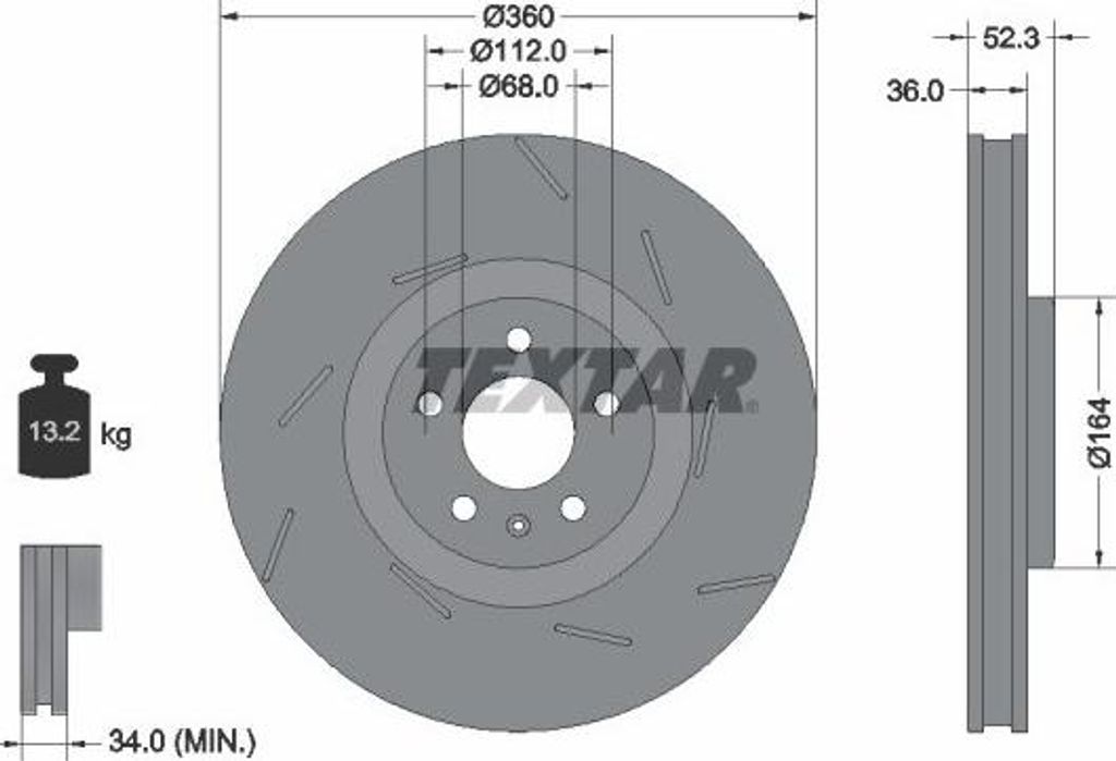 TEXTAR Bremsscheibe Vorne Rechts für PORSCHE Macan (95B) 360mm 92334105