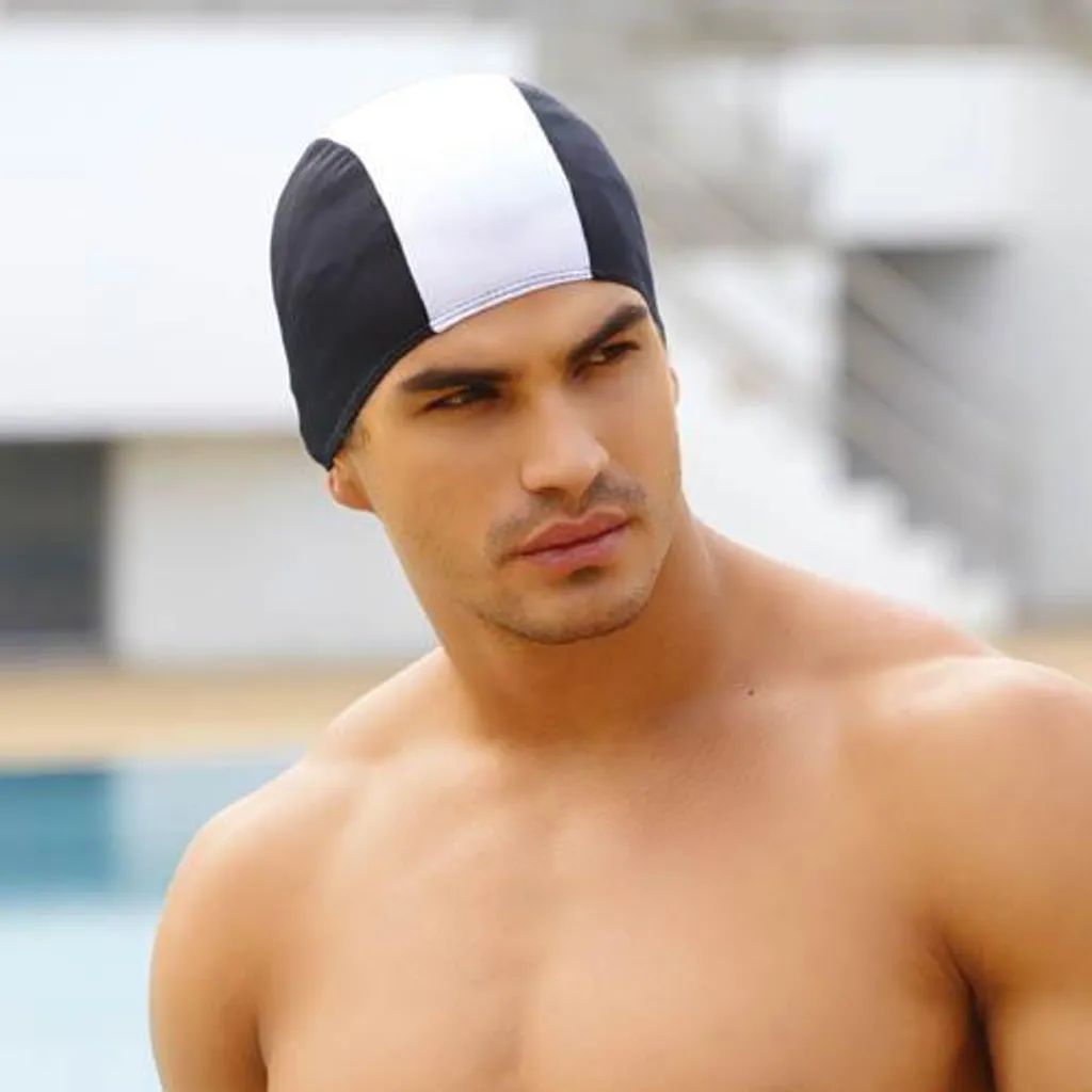 Bonnet de bain homme en textile souple BECO 10 bicolore blanc et noir