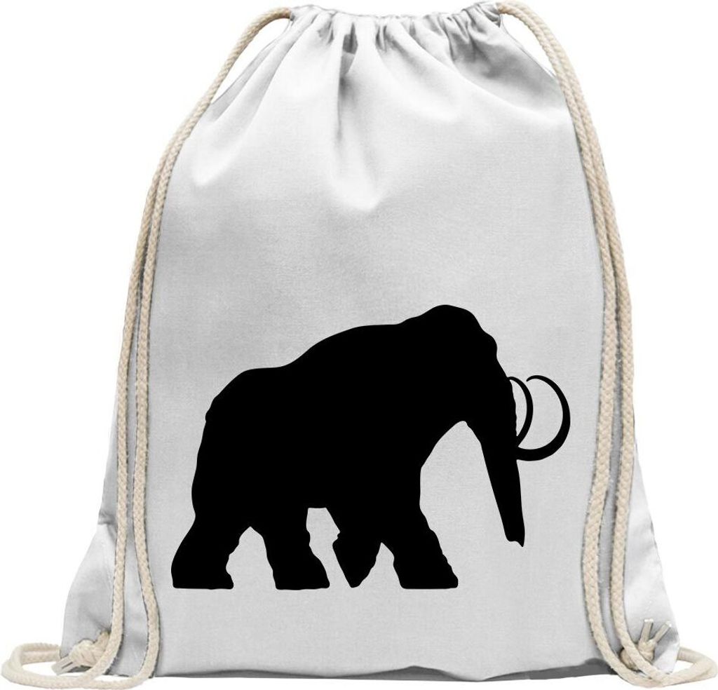 Kiwistar - Turnbeutel - weiss - Mammut Rüsseltiere Elefant - Fun Rucksack Sport Beutel Gymsack Baumwolle mit Ziehgurt