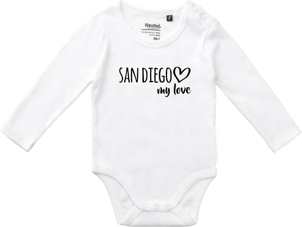 Huuraa Baby Body San Diego my love 74 White Baumwolle Fairtrade Langarmbody Geschenkidee