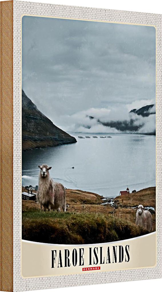 Holzschild Reise 20x30cm Dänemark Faroe Island Schaf Urlaub