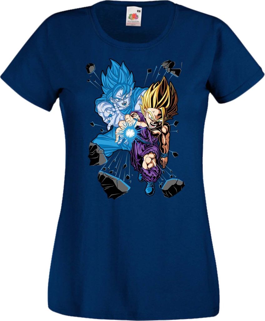 Damen T-Shirt Anime Manga Dragon Anime Manga Ball Z Gohan X Goku, Lady XL / Dunkelblau