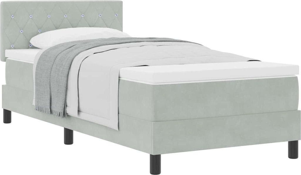 vidaXL Boxspringbett mit Matratze Hellgrau 90 x 200 cm Samt