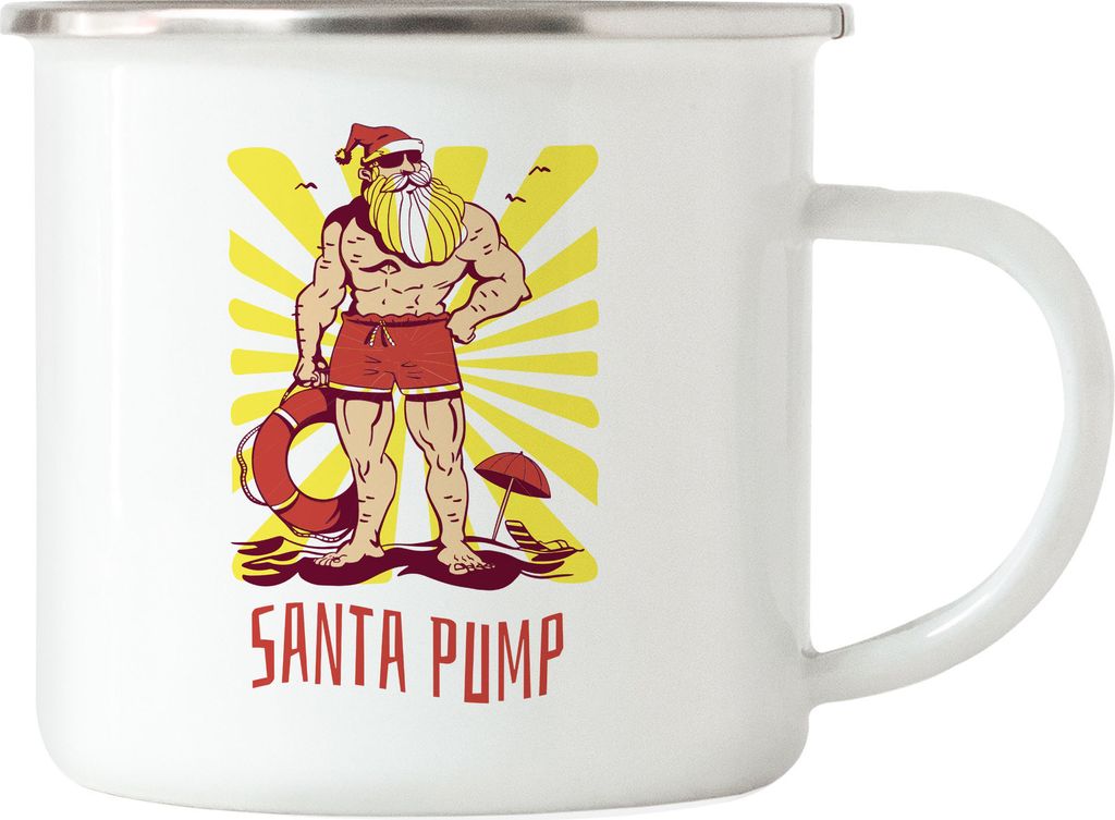 Santa Pump Emaille-Tasse lustiges Geschenk humorvolle Weihnachtsüberraschung Weihnachtszeit Christmas Santa