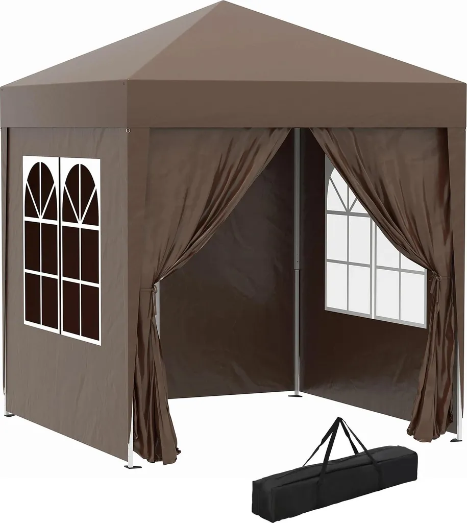 Tente de Jardin 2x2m Marron avec 4 Parois Amovibles - Tonnelle Pliante