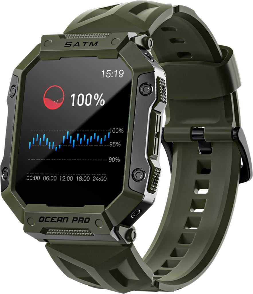LOKMAT OCEAN PRO Multifunktions-Smartwatch, 1,85-Zoll-TFT-LED-Touchscreen/BT5.1/IP68 wasserdicht/Gesundheitsüberwachung/mehrere Sportmodi, grün