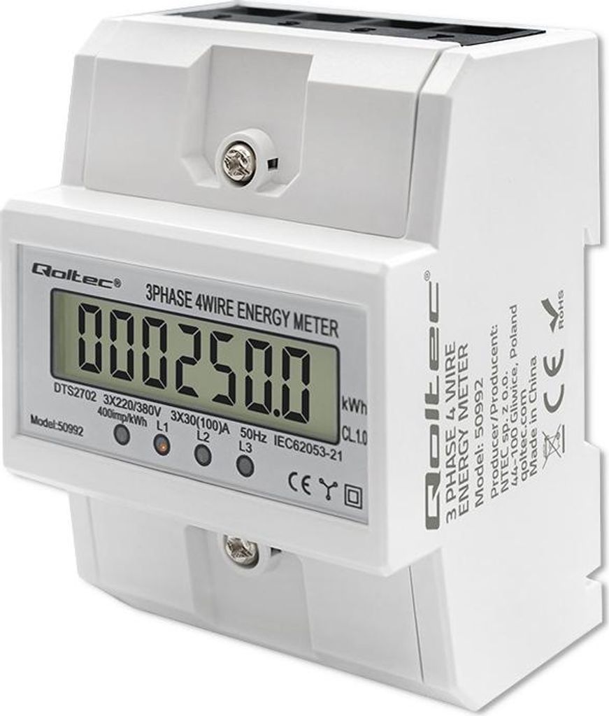Contatore di consumo energetico su guida DIN Qoltec | Immagine del prodotto 