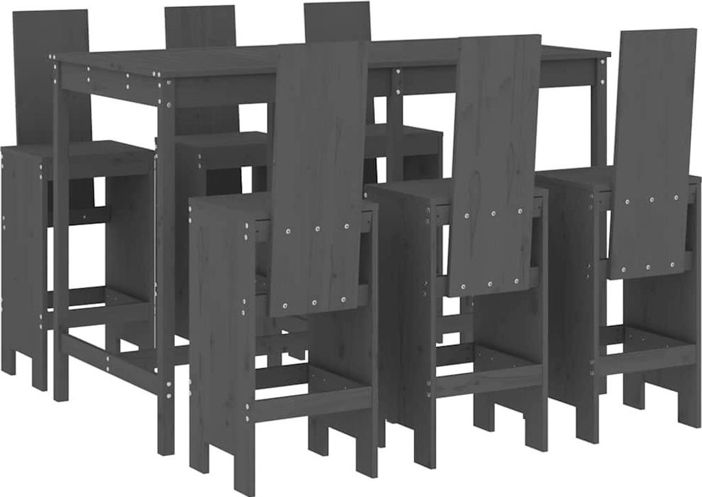 vidaXL 7-tlg. Gartenbar-Set Grau Massivholz Kiefer