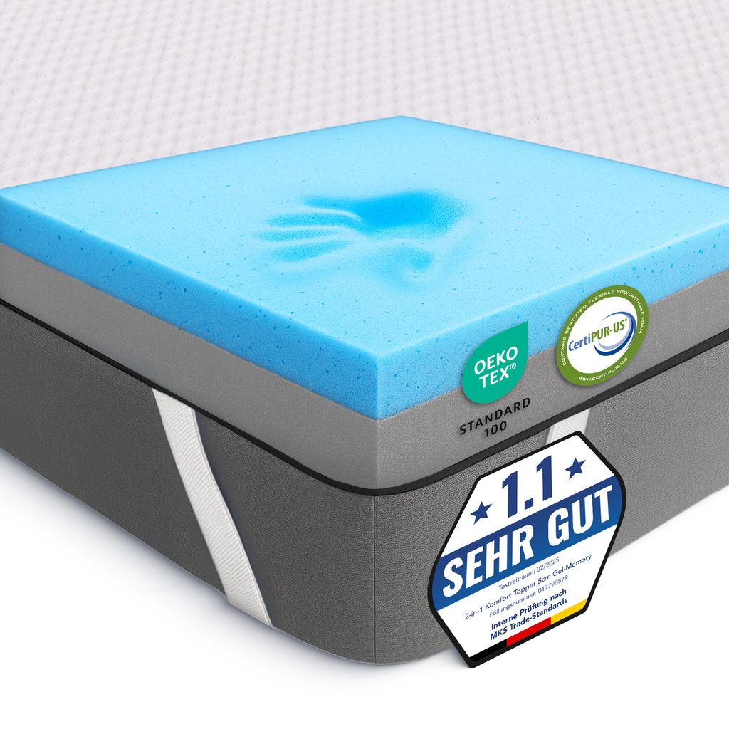 2-in-1 Komfort Topper - Duo Matratzen-Topper mit Gel-Memory-Schaum