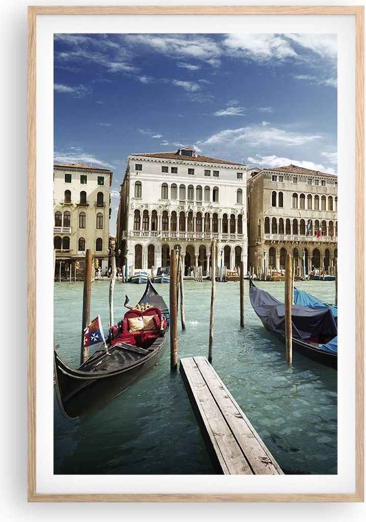 Gerahmtes Poster - Rahmen in heller Eiche - Architektur venedig italien gondel - 61x91,5 cm - Wand Bild - Wanddeko - Wandbilder - Wandposter - Bild...