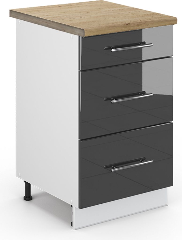 Küchenunterschrank Vicco Fame-Line Anthrazit Hochglanz 50 cm AP Eiche, Model 48903