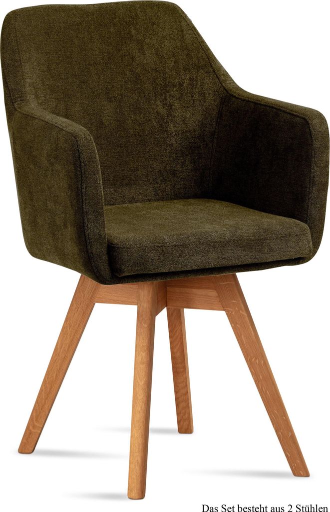 Armlehnstuhl drehbar (2er-Set) Dorry 57x87x60 Eiche geölt/Khaki