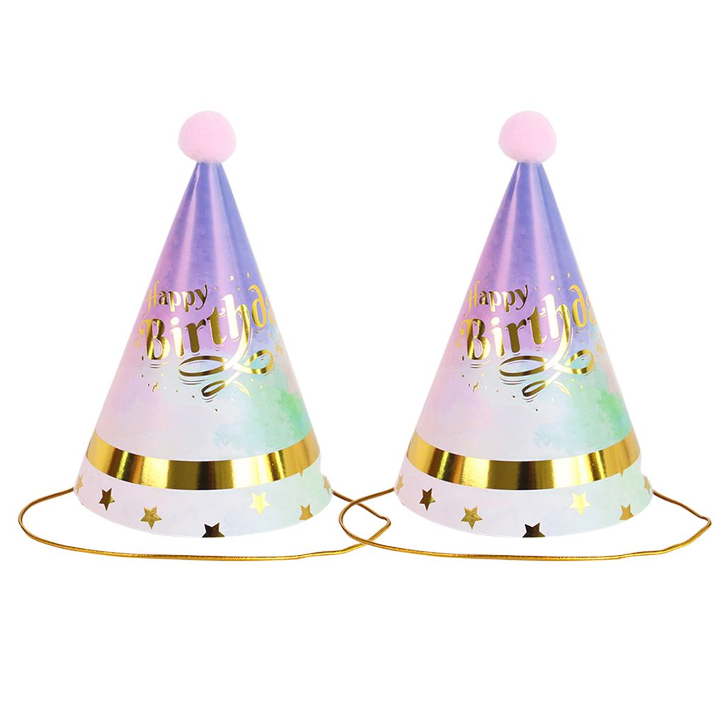 2pcs Kinderhut haltbar farbenfrohe, lebendige tragbare Feiern Sie auffällige Papierpapier Plüsch Ball Bronzing Geburtstagshut für Jungen-B