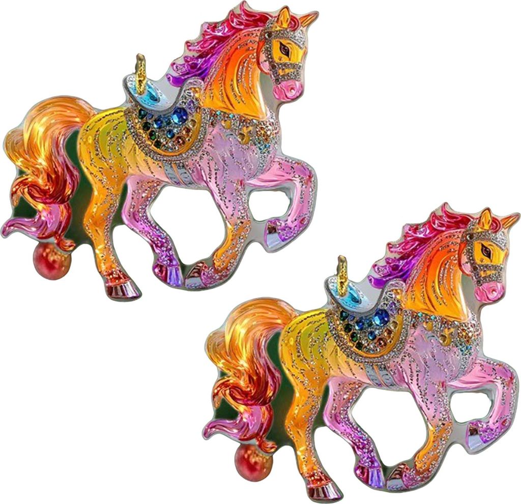 2 Stück Pferde-Weihnachtsbaumschmuck aus Acryl mit glitzernden Strasssteinen, Pferde-Hängedekoration, 2D-flacher Weihnachtsbaumschmuck für Pferd...