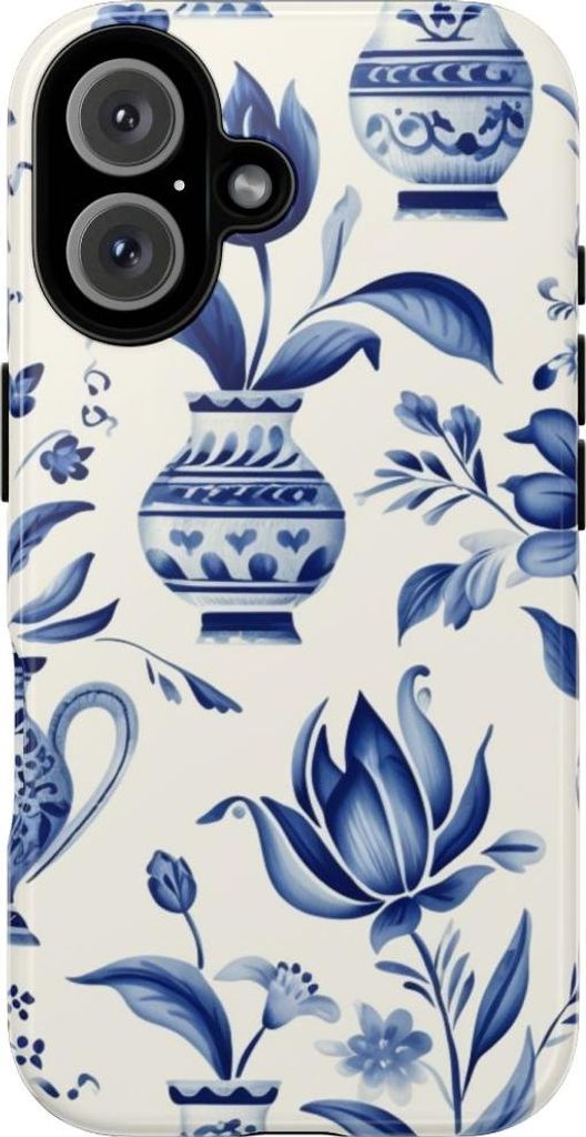 Blaues Blumenmuster im Delft-Stil – Hülle Kompatibel mit iPhone 16